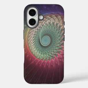 Funda iPhone 16 Arte fractal moderno abstracto de caracol colorido