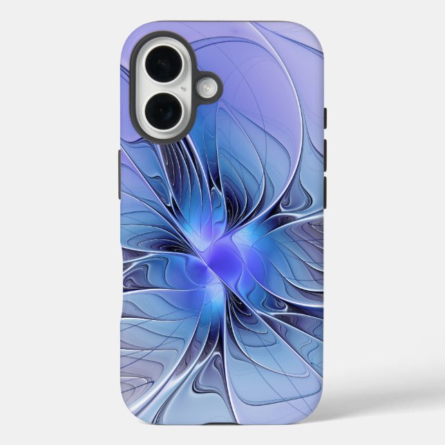 Funda iPhone 16 Arte fractal moderno abstracto lavanda azul (Reverso )