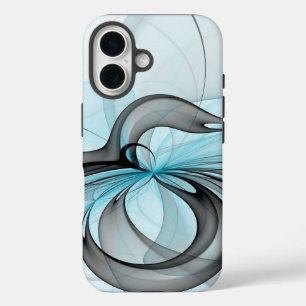 Funda iPhone 16 Arte fractal moderno gris antracita abstracto