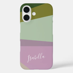 Funda iPhone 16 Arte geométrico morado y verde personalizado
