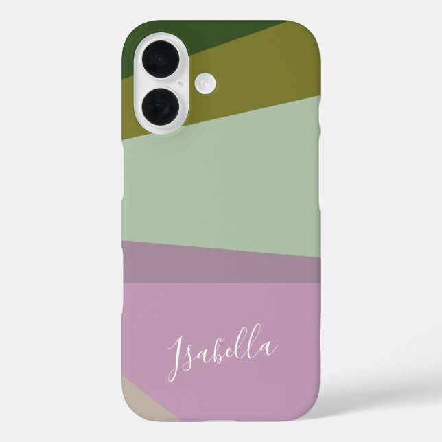 Funda iPhone 16 Arte geométrico morado y verde personalizado (Reverso )