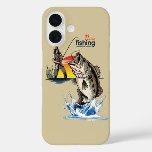 Funda iPhone 16 Arte gráfico vintage de pesca de lubina [Mujer] 
