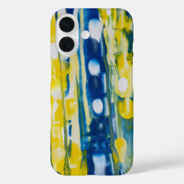 Funda iPhone 16 arte hecho a mano/Azul y amarillo 