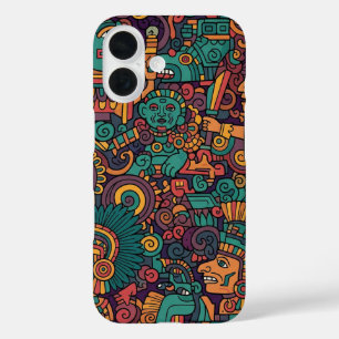 FUNDA iPhone 16 ARTE INDIAN AZTECA ANTIGUO