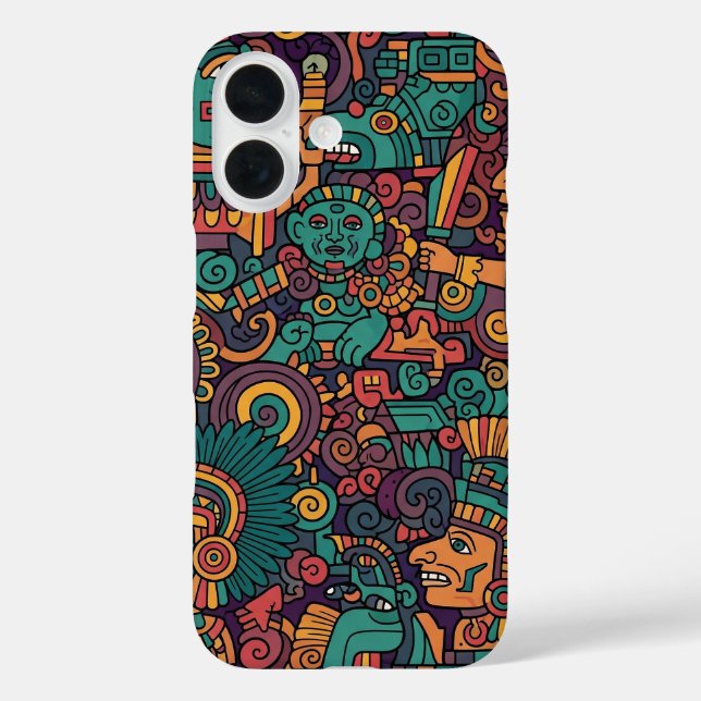 FUNDA iPhone 16 ARTE INDIAN AZTECA ANTIGUO (Reverso )
