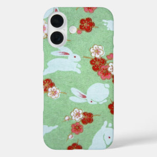 Funda iPhone 16 Arte japonés: Sakuras verdes y conejos