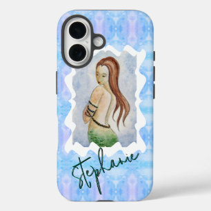 Funda iPhone 16 Arte Original Acuarela de Sirena Personalizado