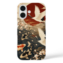 Arte personalizado elegante de koi y grulla japone