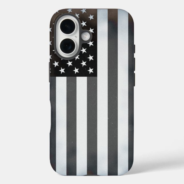 Funda iPhone 16 Arte pop blanco y negro Bandera estadounidense (Reverso )