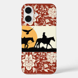 Funda iPhone 16 Arte popular floral de caballo vaquero occidental