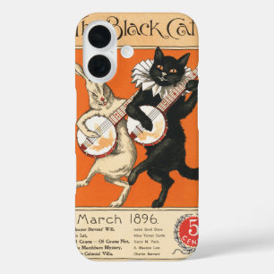 Funda iPhone 16 Arte Retro Naranja Gato Negro Conejo Blanco Banjo