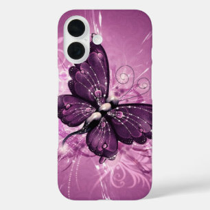 Funda iPhone 16 arte vectorial de la mariposa púrpura