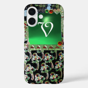 Funda iPhone 16 ARTE VERDE NEGRO NOUVEAU GEMSTONE MONOGRAM Emerald