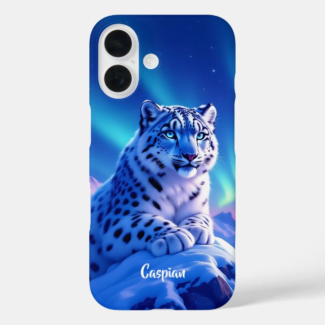 Funda iPhone 16 Asombroso leopardo de la nieve en el rock de monta (Reverso )