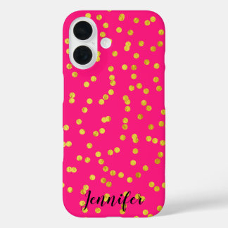 Funda iPhone 16 Aspecto rosado y Relieve metalizado dorado calient