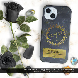 Funda iPhone 16 Astrología de Zodiac Oscuro Leo: Negro y Oro