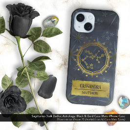 Funda iPhone 16 Astrología Sagittarius Oscura Zodiac: Negro y Oro