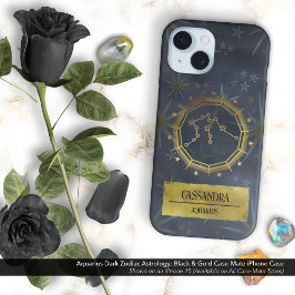 Funda iPhone 16 Astrología Zodiaca Oscura Aquarius: Negro y Oro