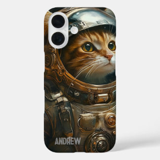 Funda iPhone 16 Astronauta del gato Steampunk personalizada