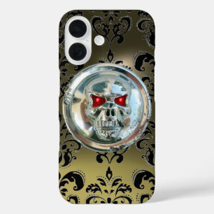 Funda iPhone 16 Ataque de GEMA GRIS NEGRO DAMASK