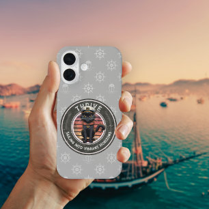 Funda iPhone 16 Atardecer de gato negro: un viaje a VIAJAR