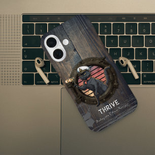 Funda iPhone 16 Atardecer de gato negro: un viaje a VIAJAR