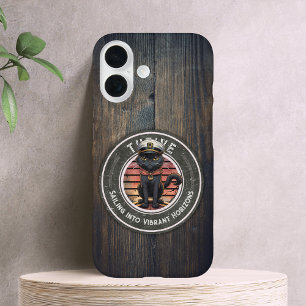 Funda iPhone 16 Atardecer de gato negro: un viaje a VIAJAR