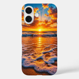 Funda iPhone 16 Atardecer dramático del océano dorado paisaje mari