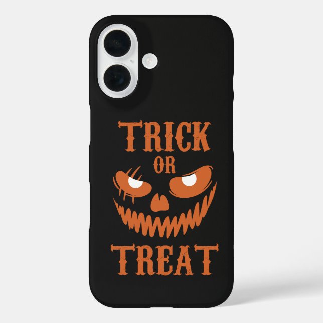 Funda iPhone 16 Aterrador trato de truco en la cara de Halloween o (Reverso )