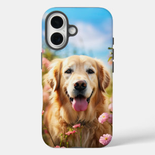 Funda iPhone 16 Atractivo recuperador de oro con flores
