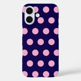Funda iPhone 16 Audaces puntos rosados de polka en azul marino