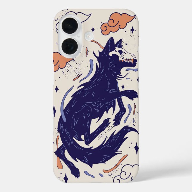 Funda iPhone 16 Aúl de Sombra - Lobo místico del cráneo (Reverso )