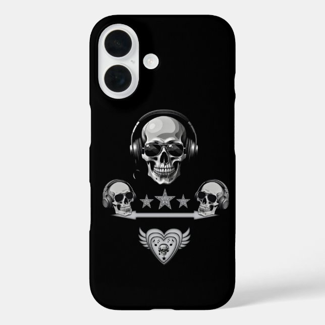 Funda iPhone 16 Auriculares Skull Auriculares iPhone 16 Funda-Mate (Reverso )