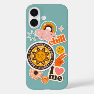 Funda iPhone 16 Autoamor y Chill - Groovy Retro Pegatina