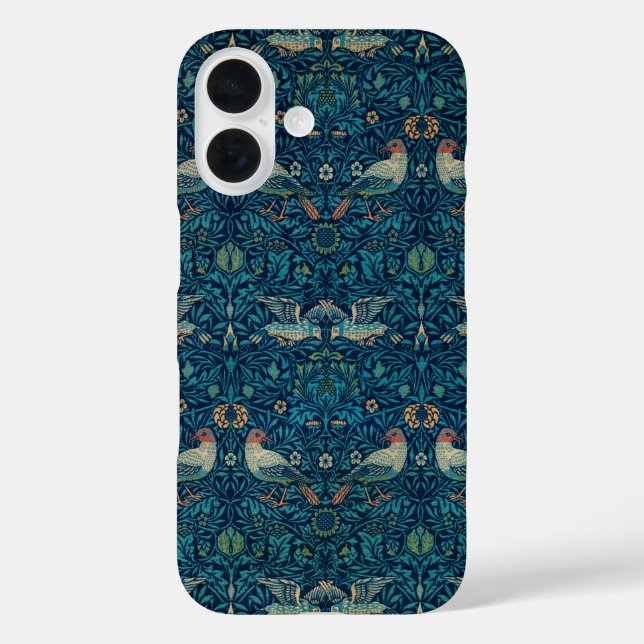 Funda iPhone 16 Ave de William Morris, Arte Textil de Jardín Vinta (Reverso )