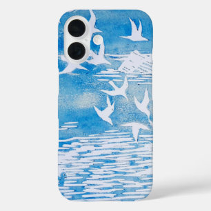 Funda iPhone 16 Aves de la Costa Azul Arte de acuarela moderna