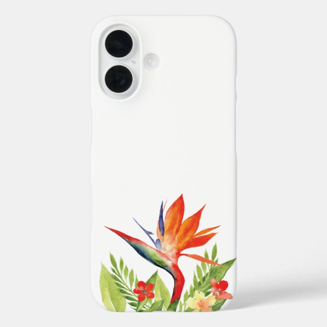 Funda iPhone 16 Aves del paraíso acuarela floral (Reverso )