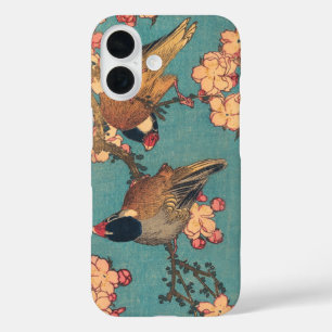 Funda iPhone 16 Aves flores Hokusai Arte Japonés