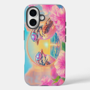 Funda iPhone 16 Aves Guay con gafas de sol al atardecer