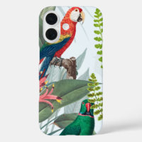 Aves tropicales loros y follaje