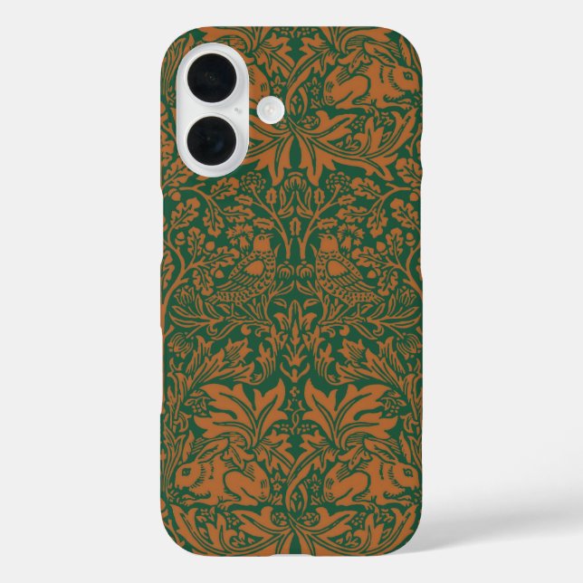 Funda iPhone 16 Aves William Morris 1881, patrón floral de conejo (Reverso )