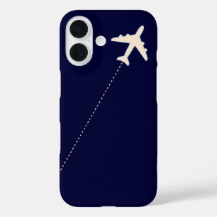 Funda iPhone 16 avión de viaje con línea de puntos