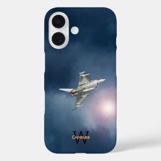 Funda iPhone 16 Avión Eurofighter tifón, cielo nocturno, tu nombre