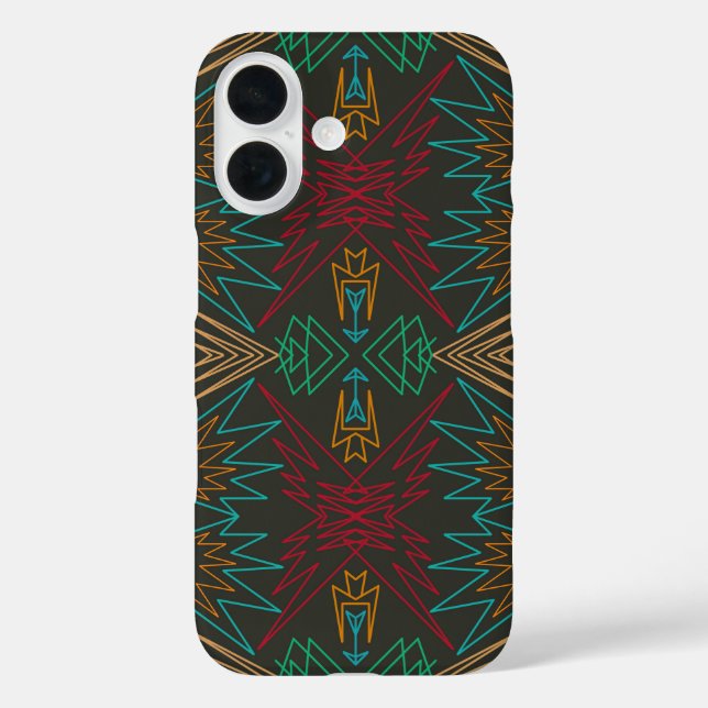 Funda iPhone 16 Aztec Native American Geometric Lined Pattern Art (Reverso )