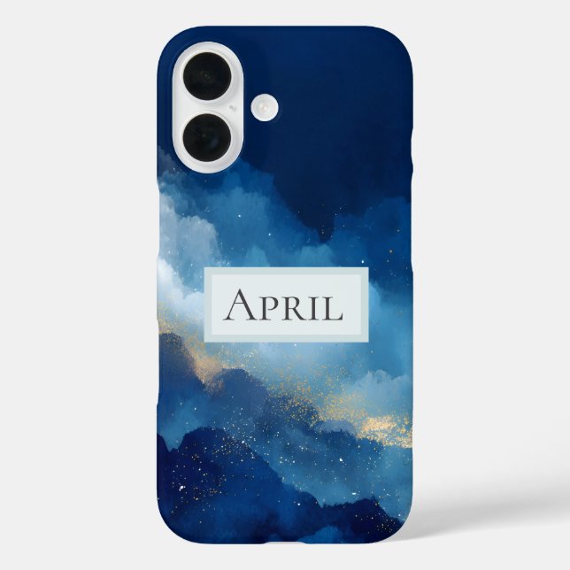 Funda iPhone 16 Azul, Blanco y Abstracto Dorado  (Reverso )