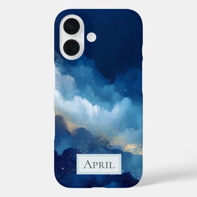 Funda iPhone 16 Azul, Blanco y Dorado Abstracto  (Reverso )