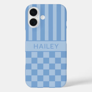 Funda iPhone 16 Azul Cuadrada Rayada Personalizada