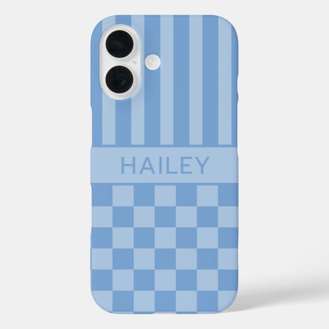 Funda iPhone 16 Azul Cuadrada Rayada Personalizada (Reverso )