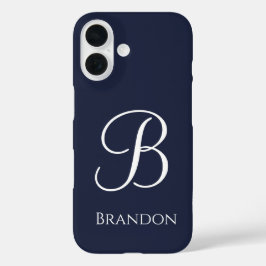 Funda iPhone 16 Azul Marino Nombre Personalizado y Monograma