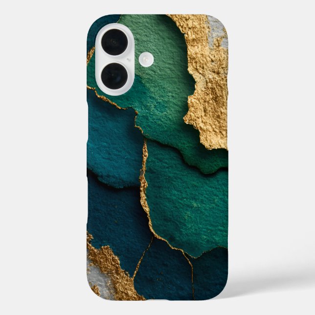 Funda iPhone 16 Azul oscuro, verde y dorado (Reverso )